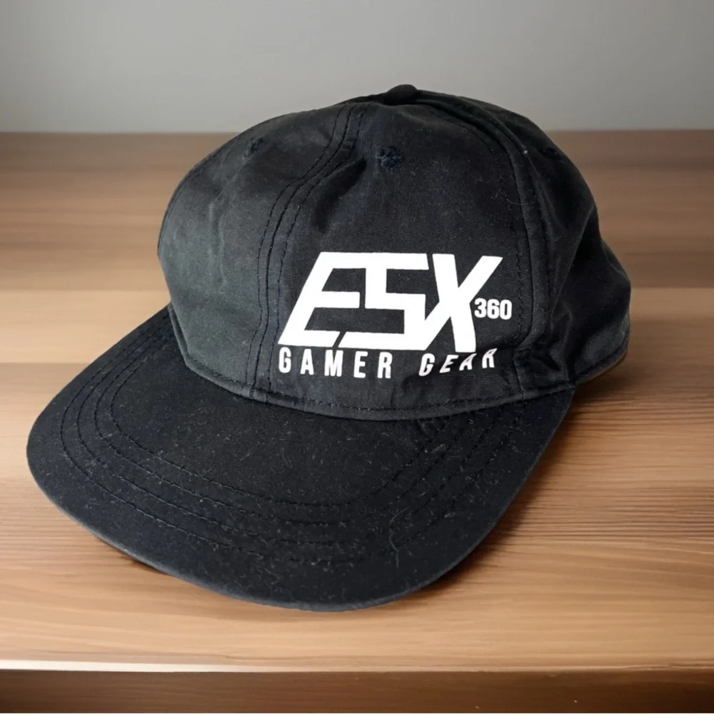 ESX 360 Gamer Gear Baseball Cap Black Hat One Size Snap Adjusts Flat Bill